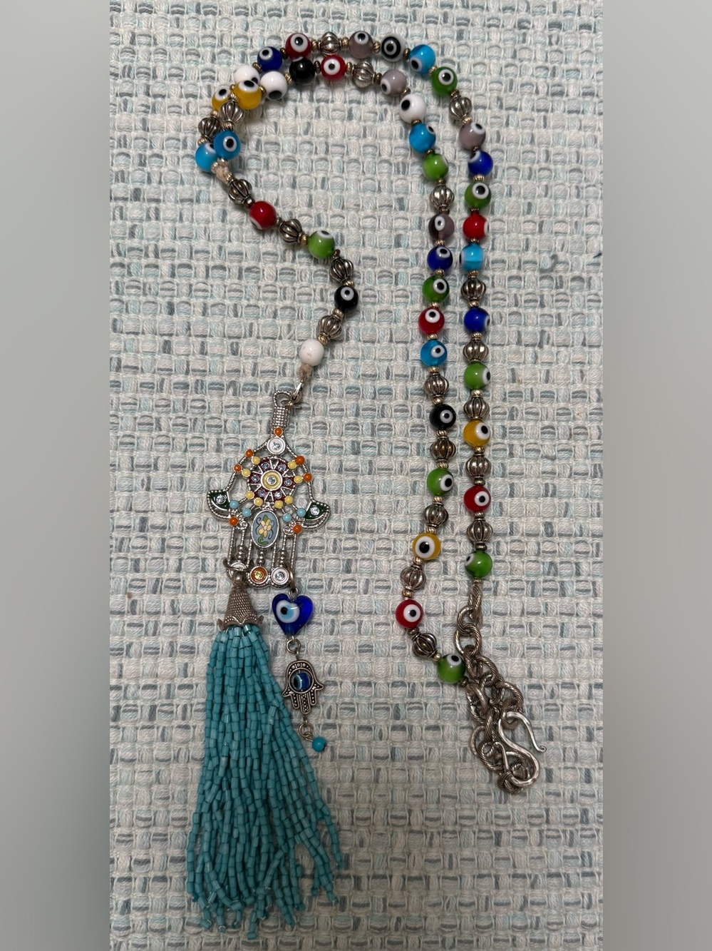 Multicolor Beaded Hamsa Tassel Necklace - Women Jewelry
